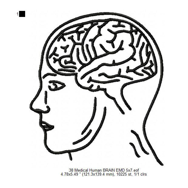 Human Brain Medical Line Art Machine Embroidery Digitized Design Files 