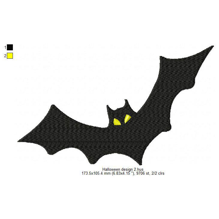 Bat Silhouette Halloween Machine Embroidery Design. 4 Sizes