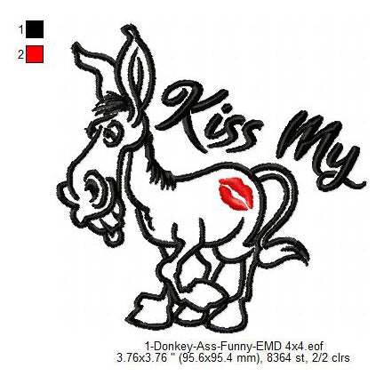 Donkey Kiss My Ass Line Art Machine Embroidery Digitized Design Files