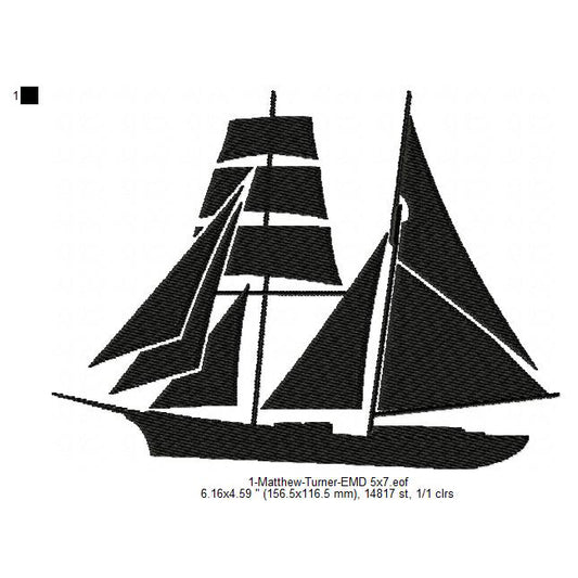 Matthew Turner Seaward Ship Silhouette Machine Embroidery Digitized Design Files