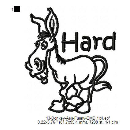 Donkey Hard Ass Line Art Machine Embroidery Digitized Design Files