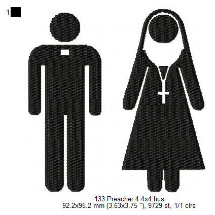 Preacher Nun Silhouette Machine Embroidery Digitized Design Files