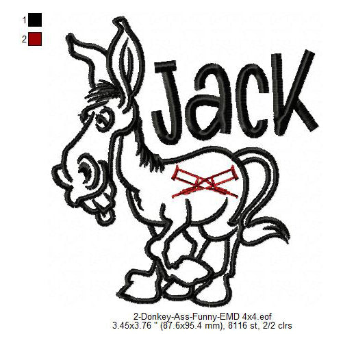 Donkey Jack Ass Line Art Machine Embroidery Digitized Design Files