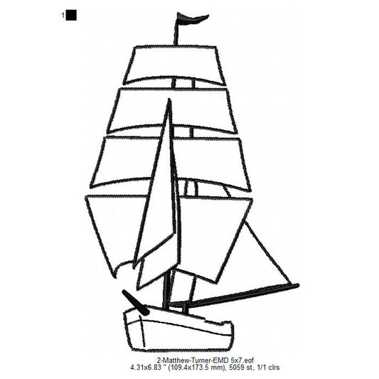 Matthew Turner Seaward Ship Silhouette Machine Embroidery Digitized Design Files