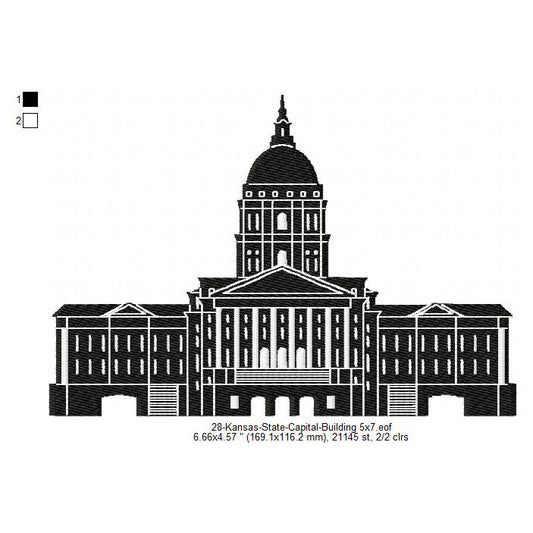 Kansas State Capital Building Silhouette Machine Embroidery Digitized Design Files