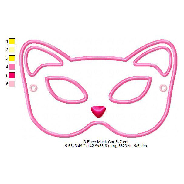 Cat Face Eye Mask Machine Embroidery Digitized Design Files