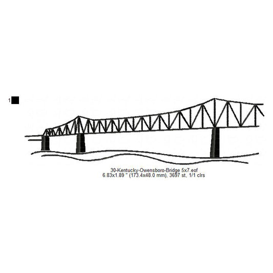 Kentucky Owensboro Bridge Silhouette Machine Embroidery Digitized Design Files