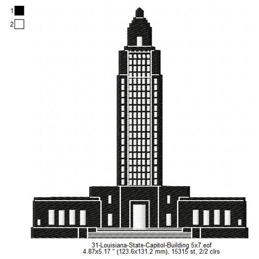 Louisiana State Capitol Building Silhouette Machine Embroidery Digitized Design Files