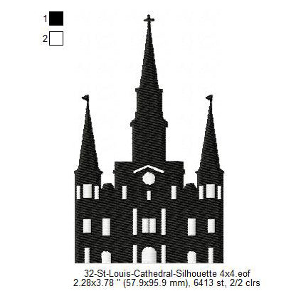 St Louis Cathedral Silhouette Machine Embroidery Digitized Design Files