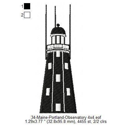 Maine Portland Observatory Silhouette Machine Embroidery Digitized Design Files