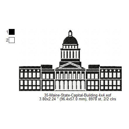 Maine State Capital Building Silhouette Machine Embroidery Digitized Design Files