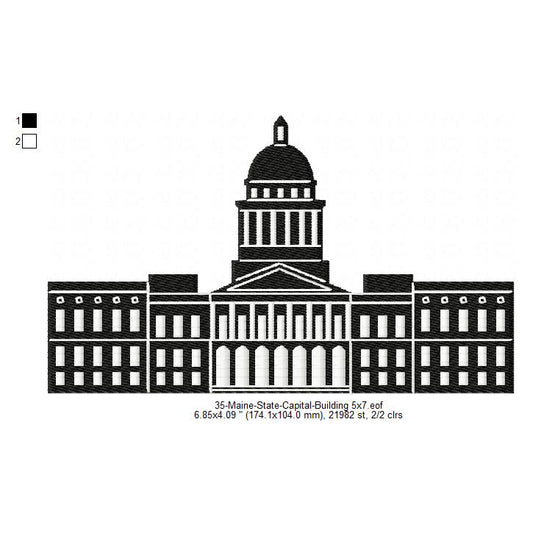 Maine State Capital Building Silhouette Machine Embroidery Digitized Design Files