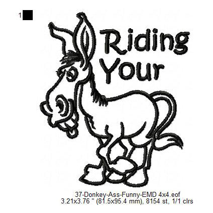 Donkey Riding Your Ass Line Art Machine Embroidery Digitized Design Files