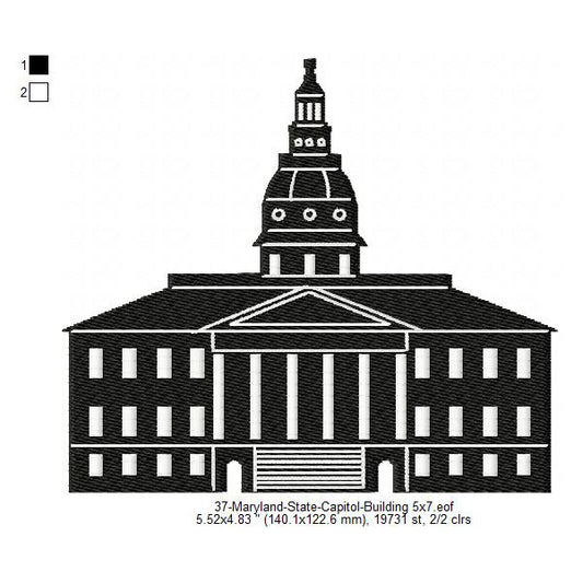 Maryland State Capital Building Silhouette Machine Embroidery Digitized Design Files