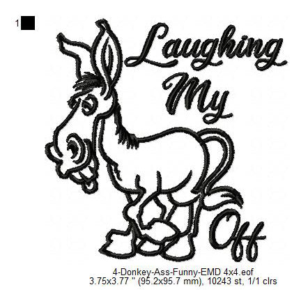 Donkey Laughing My Ass Off LMAO Line Art Machine Embroidery Digitized Design Files