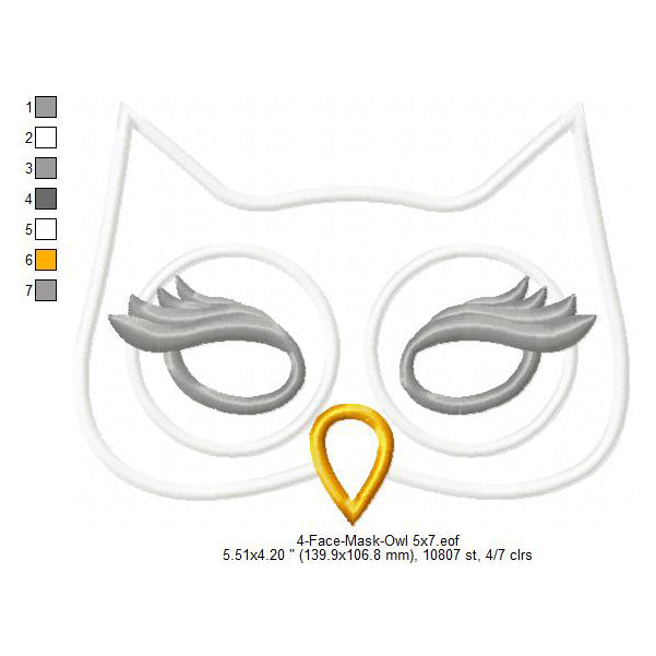 Owl Face Eye Mask Machine Embroidery Digitized Design Files – Ten ...