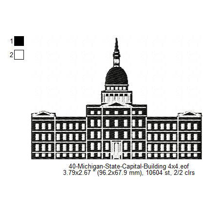 Michigan State Capital Building Silhouette Machine Embroidery Digitized Design Files