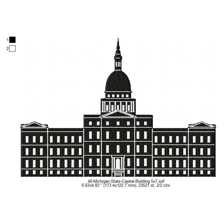 Michigan State Capital Building Silhouette Machine Embroidery Digitized Design Files