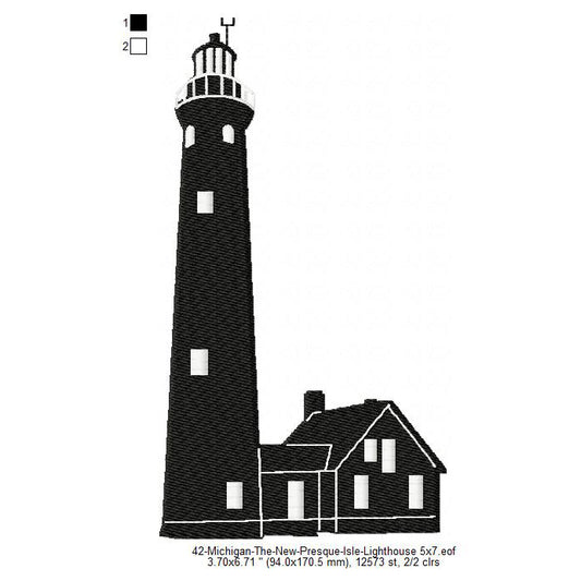 Michigan The New Presque Isle Lighthouse Silhouette Machine Embroidery Digitized Design Files