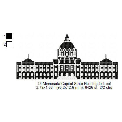 Minnesota State Capitol Building Silhouette Machine Embroidery Digitized Design Files