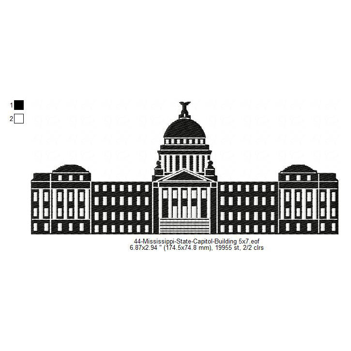 Mississippi State Capitol Building Silhouette Machine Embroidery Digitized Design Files