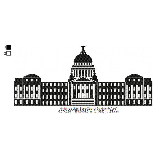 Mississippi State Capitol Building Silhouette Machine Embroidery Digitized Design Files