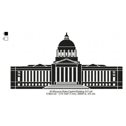 Missouri State Capitol Building Silhouette Machine Embroidery Digitized Design Files