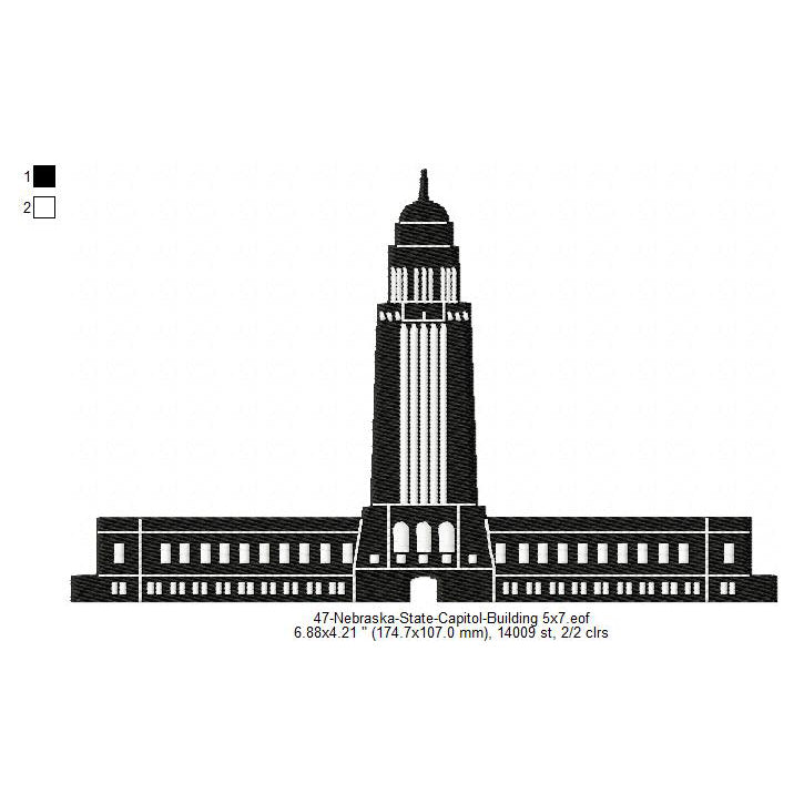 Nebraska State Capitol Building Silhouette Machine Embroidery Digitized Design Files