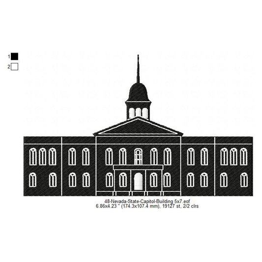 Nevada State Capitol Building Silhouette Machine Embroidery Digitized Design Files