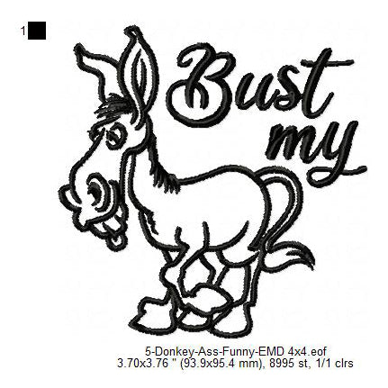 Donkey Bust My Ass Line Art Machine Embroidery Digitized Design Files