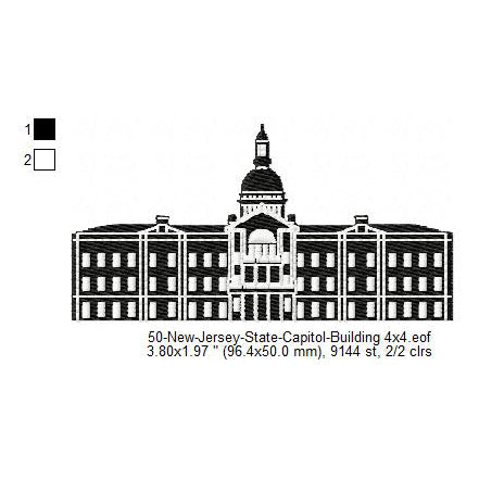 New Jersey State Capitol Building Silhouette Machine Embroidery Digitized Design Files