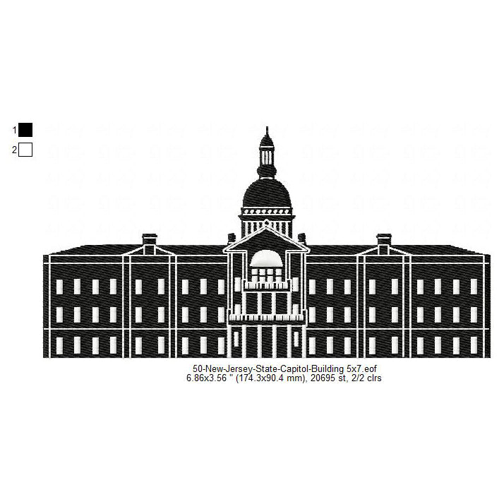 New Jersey State Capitol Building Silhouette Machine Embroidery Digitized Design Files