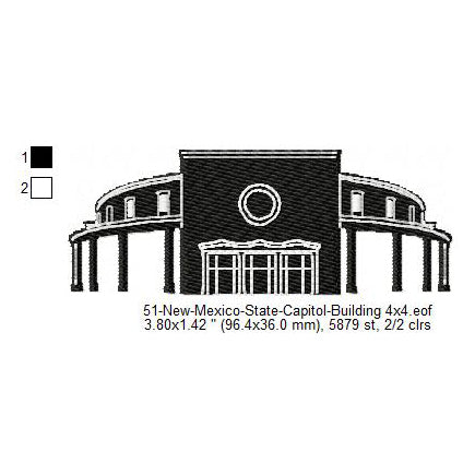 New Mexico State Capitol Building Silhouette Machine Embroidery Digitized Design Files