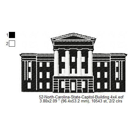 North Carolina State Capitol Building Silhouette Machine Embroidery Digitized Design Files