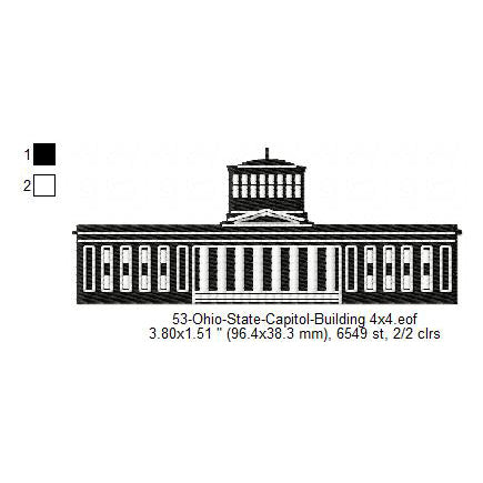 Ohio State Capitol Building Silhouette Machine Embroidery Digitized Design Files