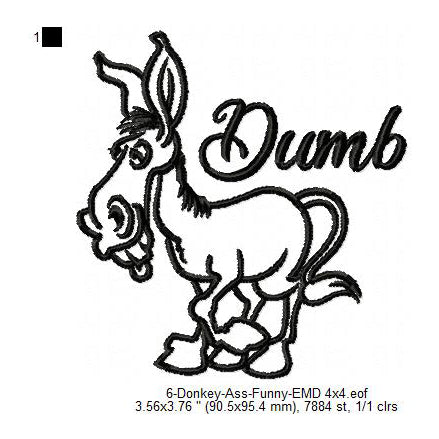 Donkey Dumb Ass Line Art Machine Embroidery Digitized Design Files