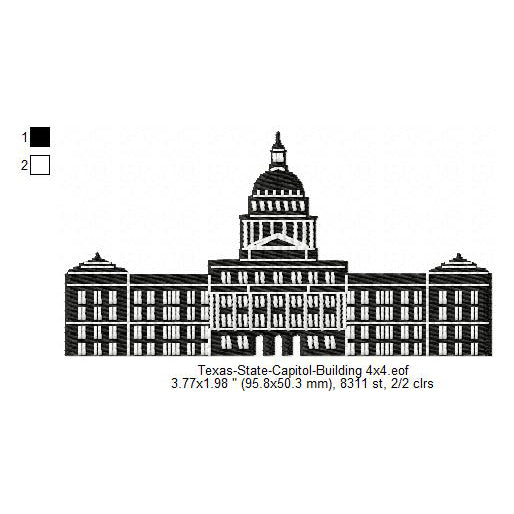 Texas State Capitol Building Silhouette Machine Embroidery Digitized Design Files