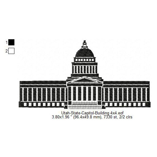 Utah State Capitol Building Silhouette Machine Embroidery Digitized Design Files