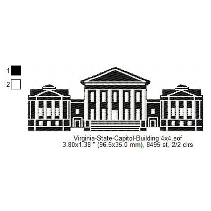 Virginia State Capitol Building Silhouette Machine Embroidery Digitized Design Files