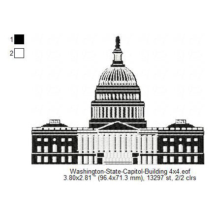 Washington State Capitol Building Silhouette Machine Embroidery Digitized Design Files