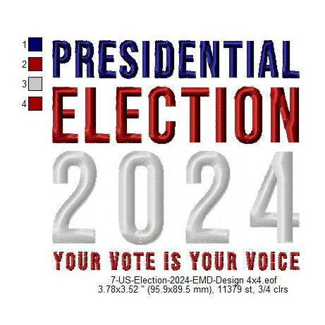 USA Presidential Election 2024 Machine Embroidery Digitized Design Files