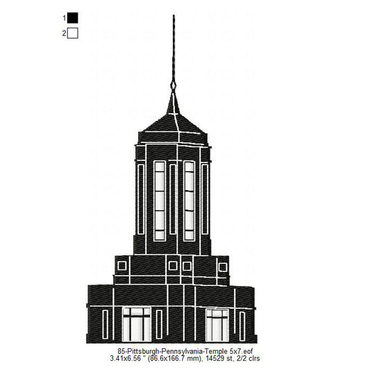 Pittsburgh Pennsylvania LDS Temple 2 Silhouette Machine Embroidery Digitized Design Files