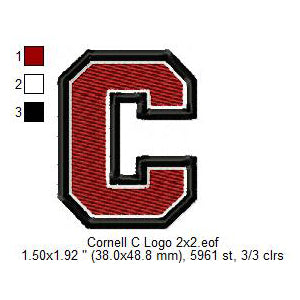 Cornell Big Red C Logo Machine Embroidery Digitized Design Files