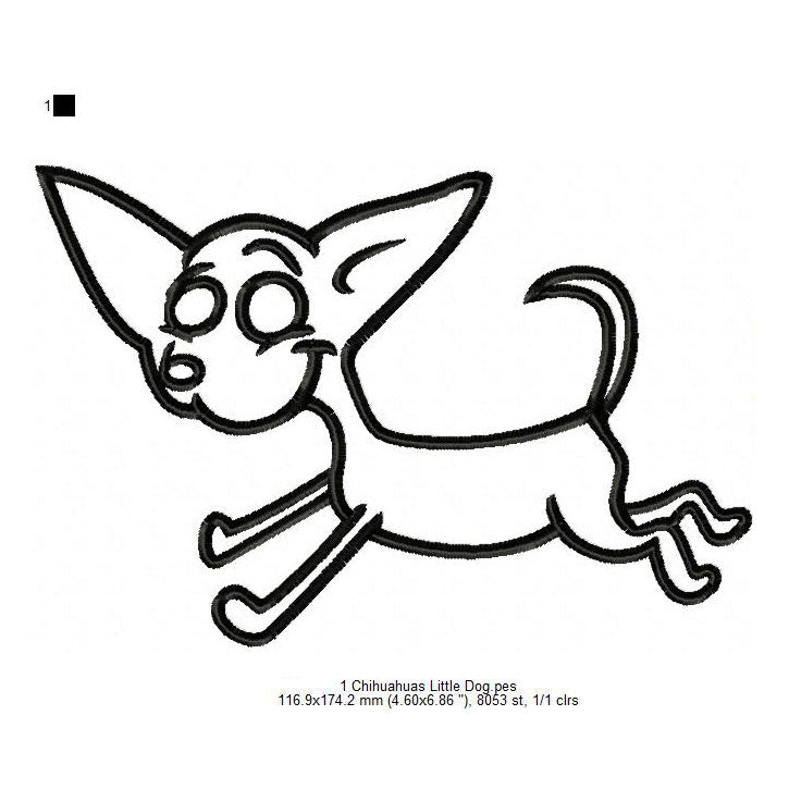 Chihuahuas Little Dog Line Art Machine Embroidery Digitized Design Files