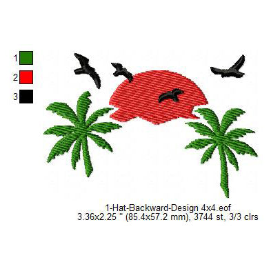 Beach Scenery Hat Backward Machine Embroidery Digitized Design Files