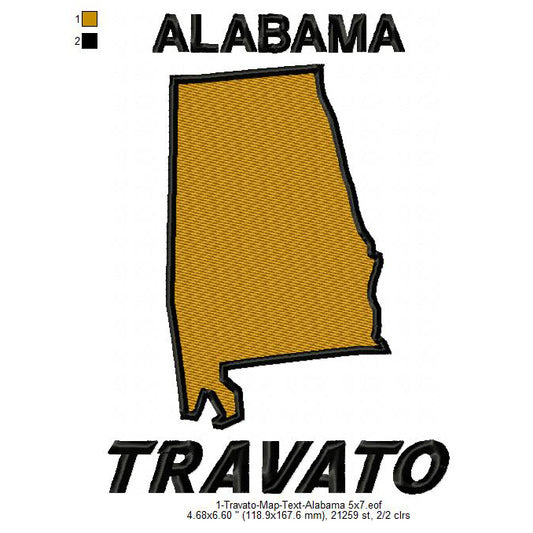 Travato Alabama State Map Designs Machine Embroidery Digitized Design Files