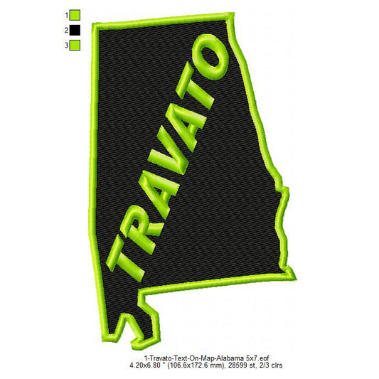 Travato Alabama State Map Designs Machine Embroidery Digitized Design Files