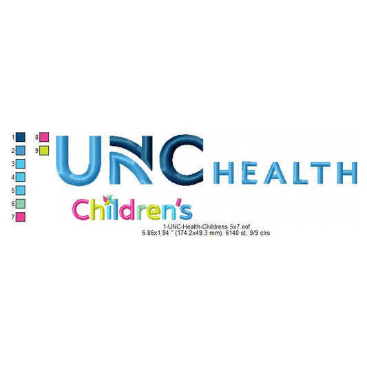 UNC Health Children's Logo Machine Embroidery Digitized Design Files