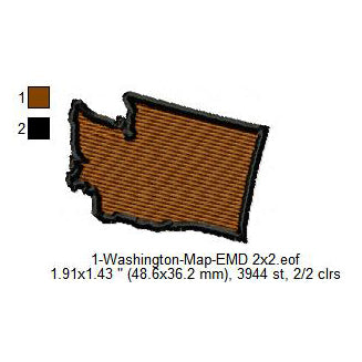 Washington State Map Machine Embroidery Digitized Design Files