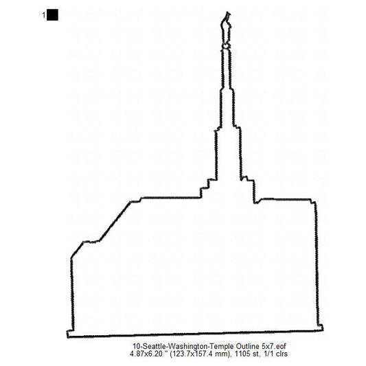 Seattle Washington LDS Temple Outline Machine Embroidery Digitized Design Files